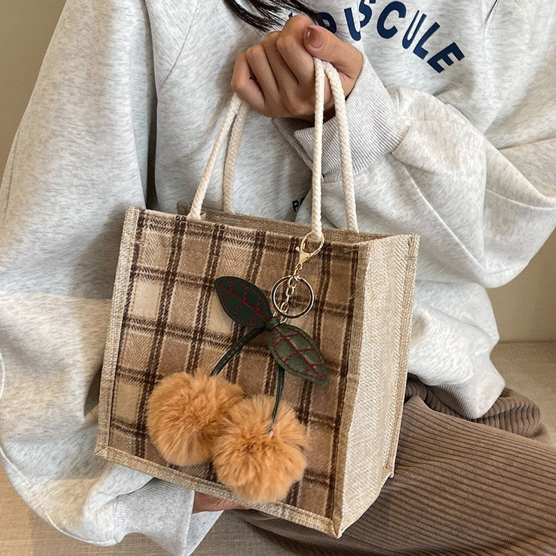 Large Capacity  Handbag With Pendant