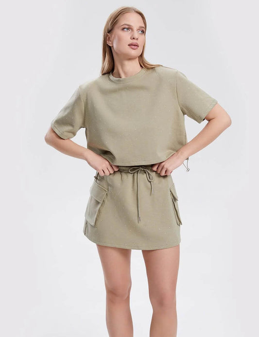 Solid Color Short Tops and Skirts Sets