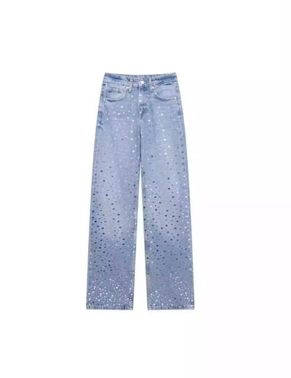 Versatile Sequin Wide Leg Denim Pants