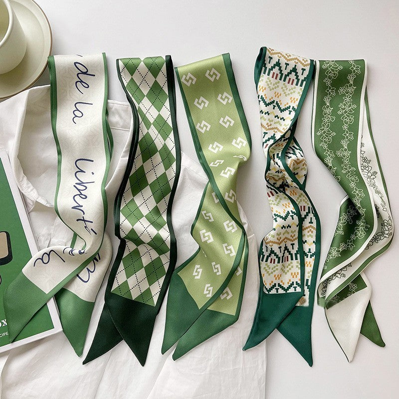 Vintage Printed Slim Hair Silky Scarf