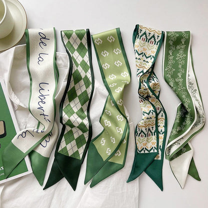 Vintage Printed Slim Hair Silky Scarf