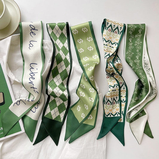 Vintage Printed Slim Hair Silky Scarf