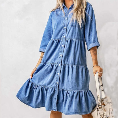 Faux Denim Button Dress
