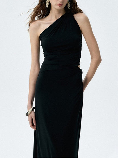 One Shoulder Hollow Slim Maxi Dress