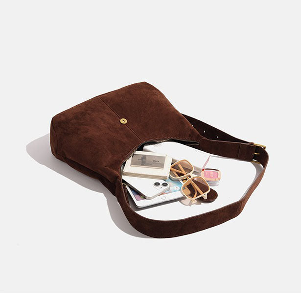 Vintage Suede Buckle Flap Shoulder Bags