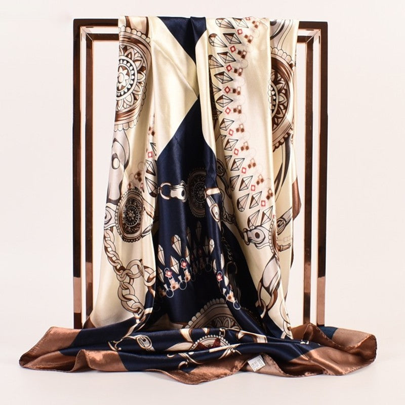Satin Vintage Printed Square Head Scarf