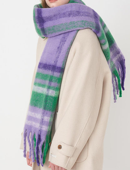 Soft Warm Faux Cashmere Plaid Tassel Scarf