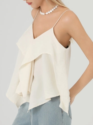 V-Neck Irregular Flounce String Cami Top