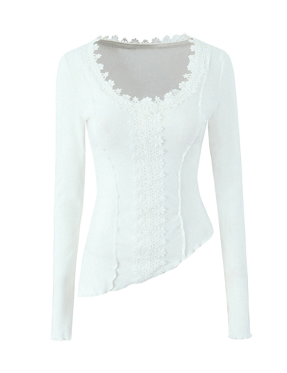 Elegant Asymmetric V-Neck Lace Knit Top