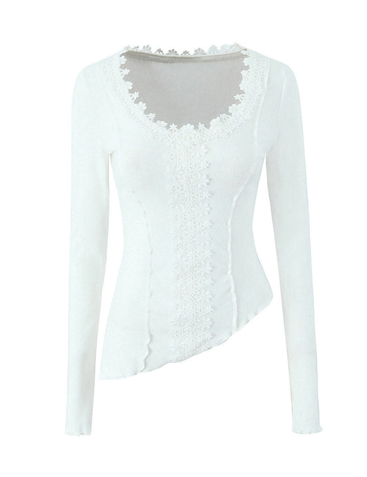 Elegant Asymmetric V-Neck Lace Knit Top