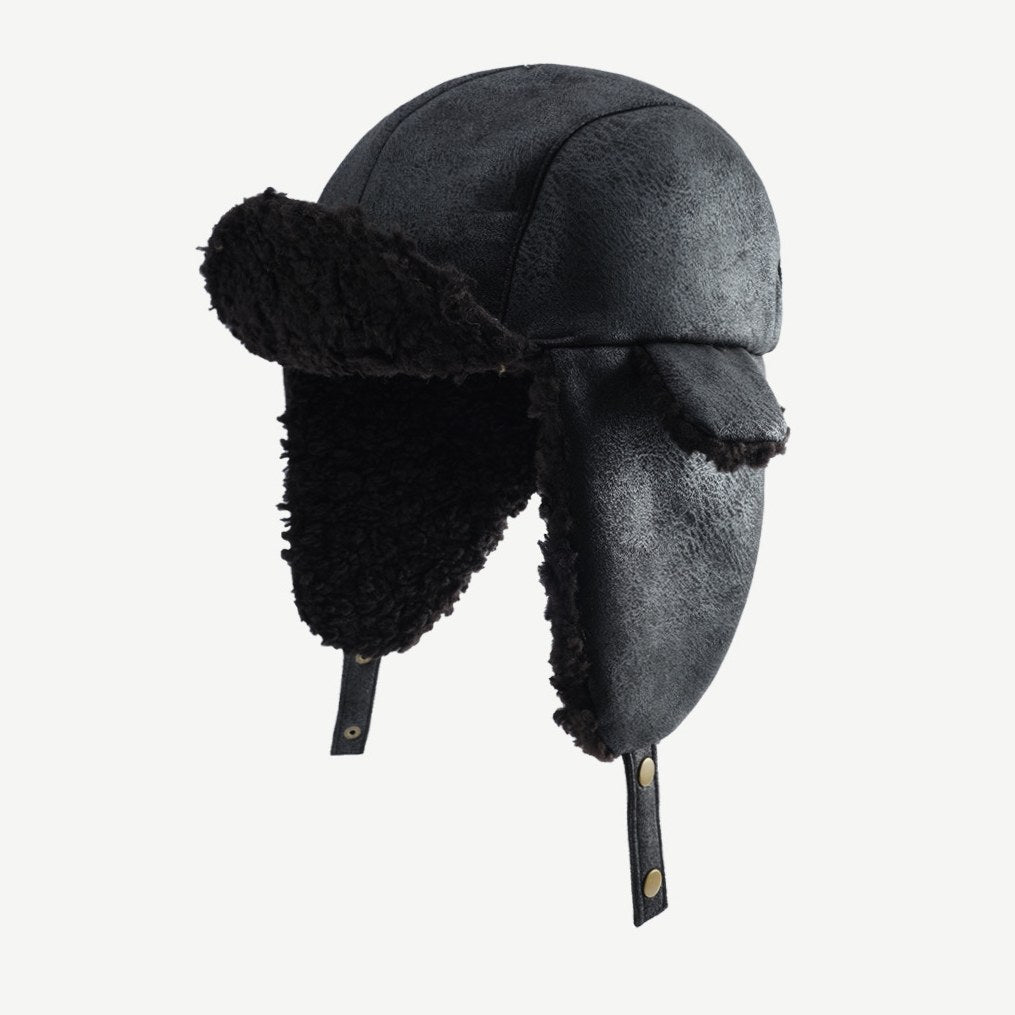 Vintage Distressed Leather Teddy Hat