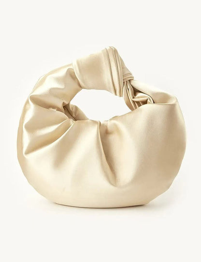 Ruched Satin Knot Handle Evening Handbag