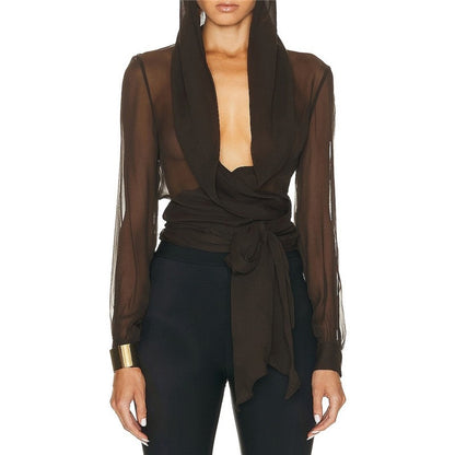 Comfortable Hooded Shirt With Tie Waist