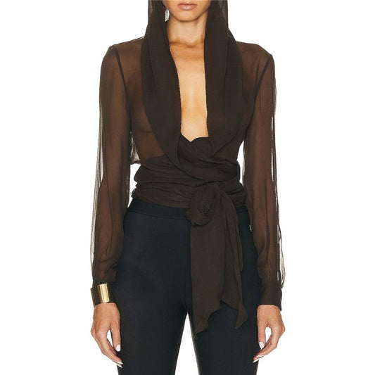 Comfortable Hooded Shirt With Tie Waist