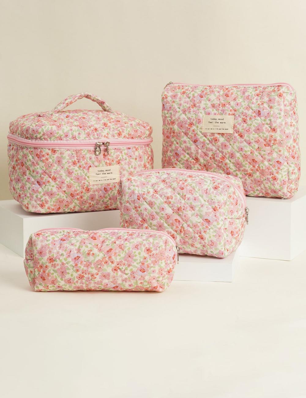 Cute Flower Printed Quilted Cosmetic Bag