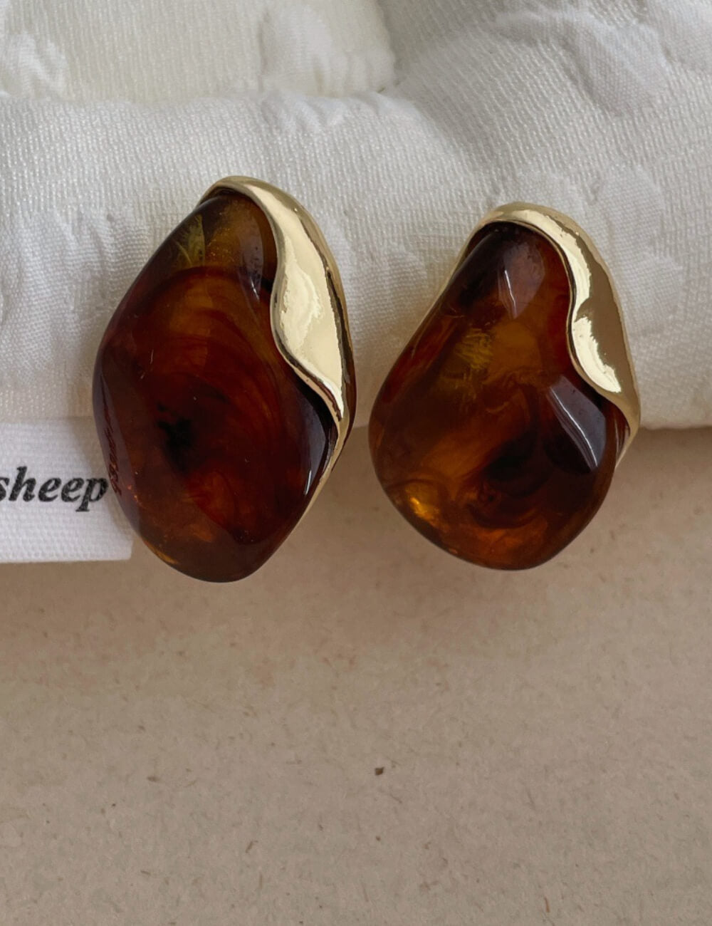 Elegant Amber Metal Resin Splice Drop Earrings