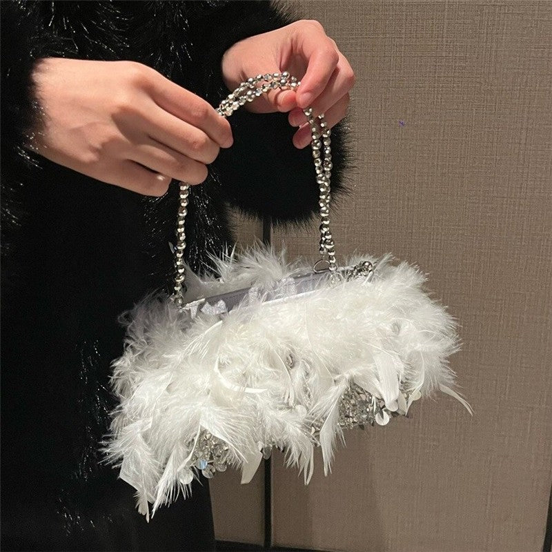 Feather Sequin Evening Clutch Bag