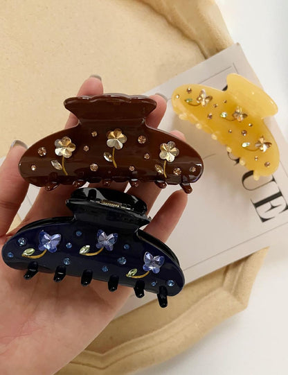 Elegant Rhinestone Flower Acetate Hair Claw