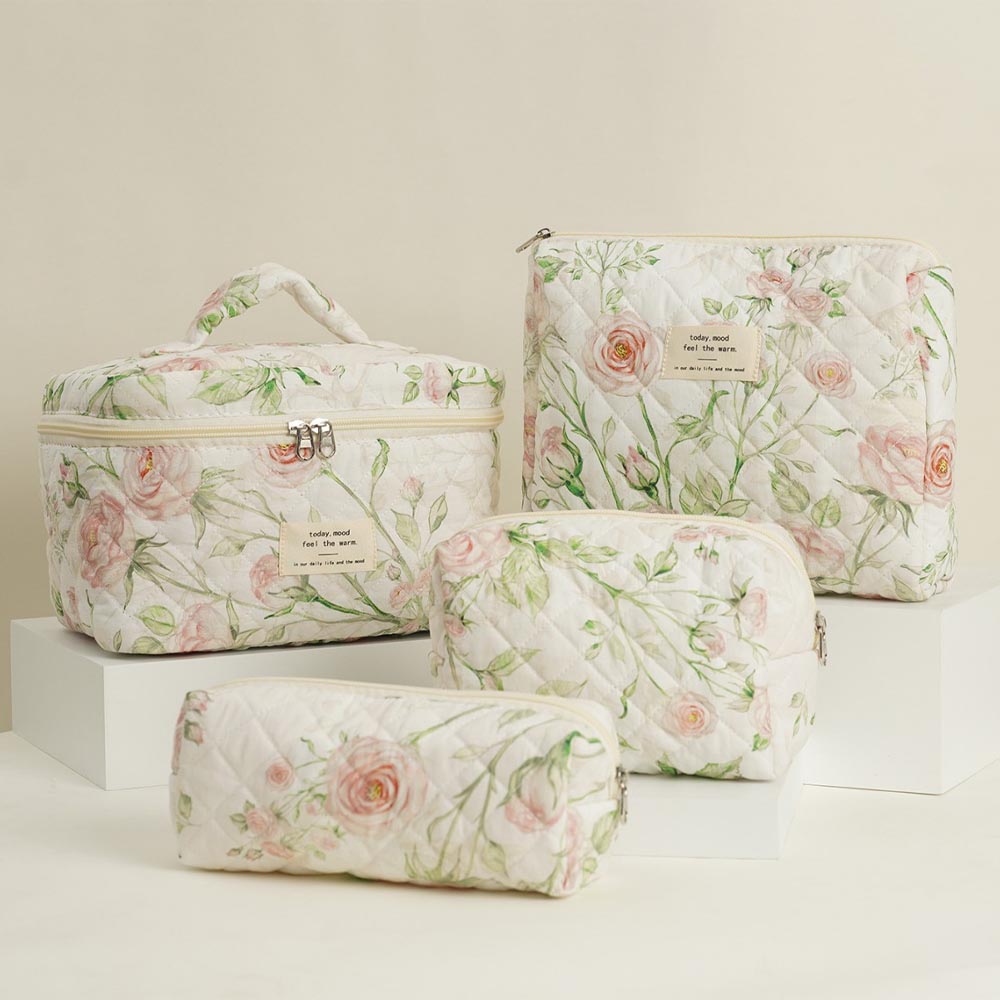 Cute Flower Printed Quilted Cosmetic Bag