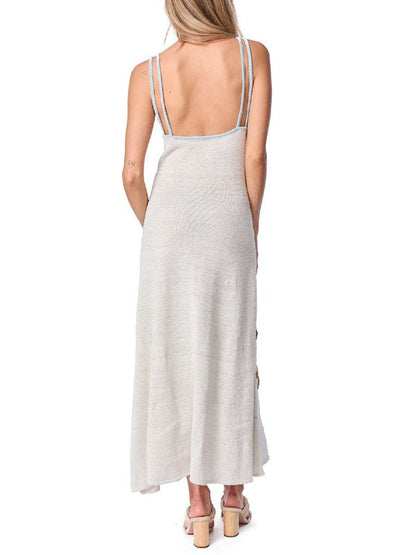 Print Low Collar Knit Spaghetti Dress