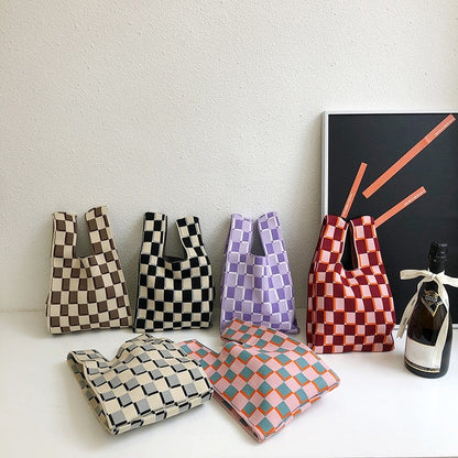 Knit Checkerboard Casual Tote Bag