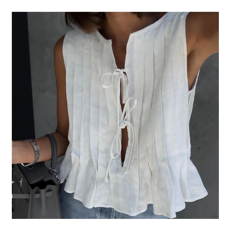 Sleeveless Top With Loose Fit And Tie Detail