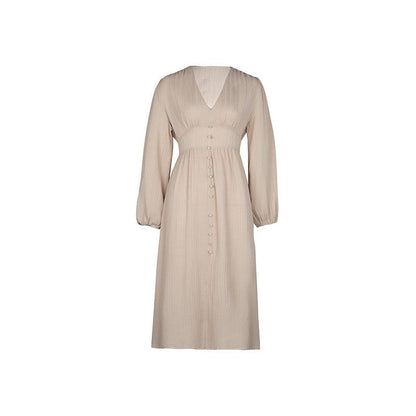 Solid Color Long Sleeves Front Slit A-Line Dress