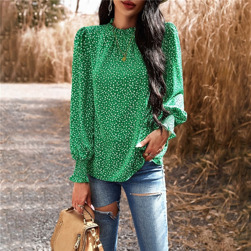 Long Sleeves Crewneck Printing Casual Blouse