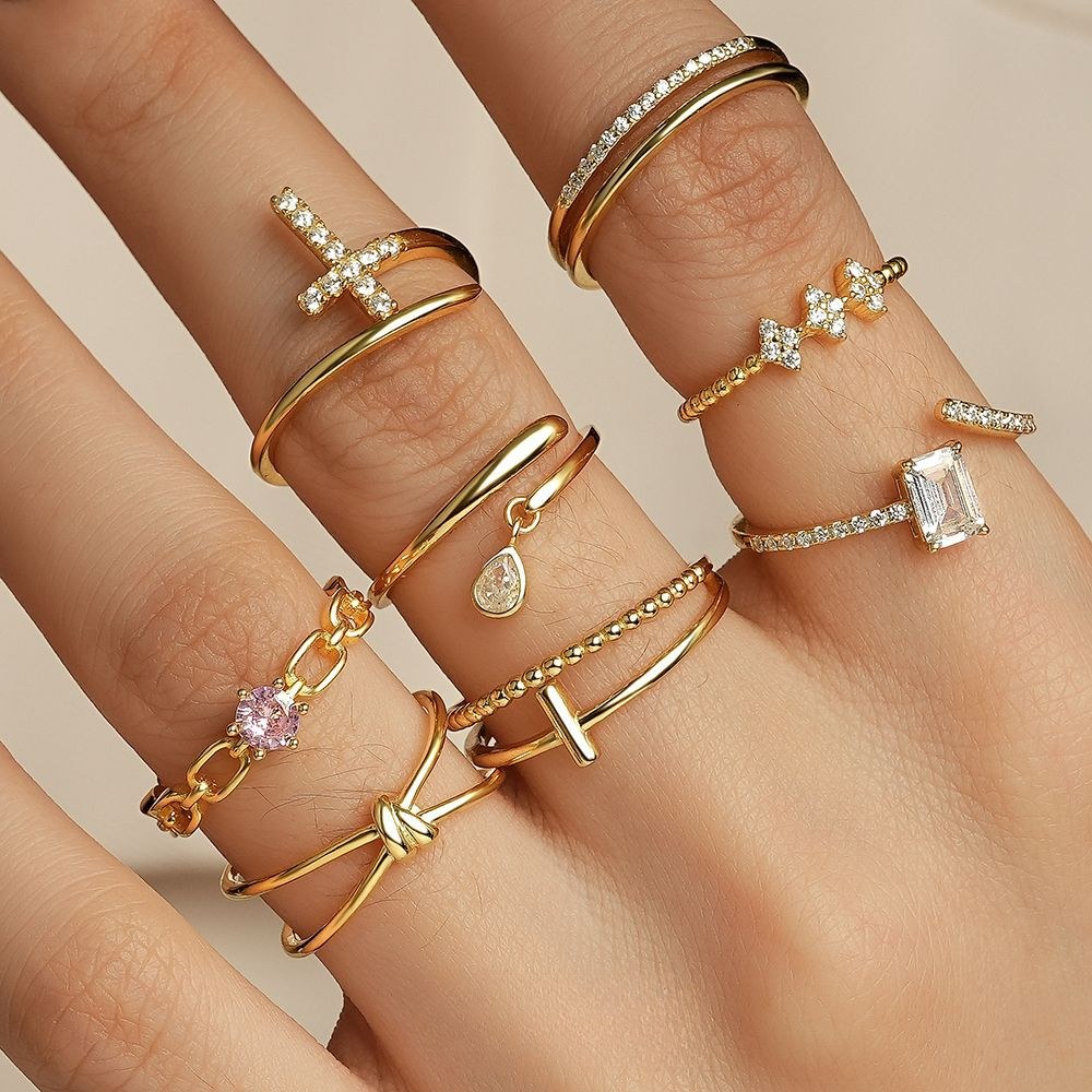 Zircon Cross Simple Adjustable Rings