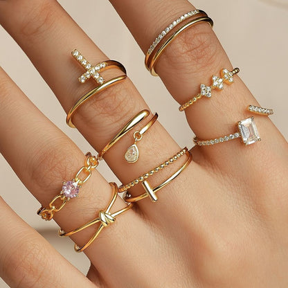 Zircon Cross Simple Adjustable Rings