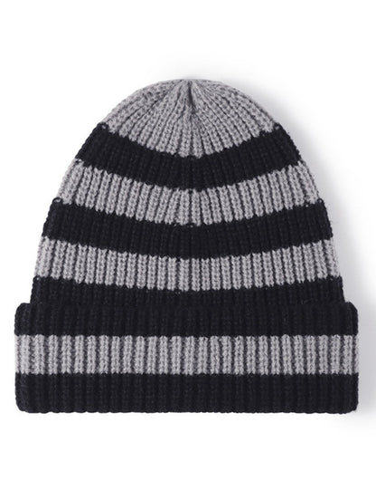 Stripe Contrast Color Knit Beanie