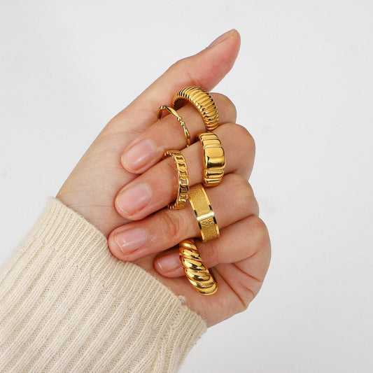 Gold Irregular Simple Wide Rings