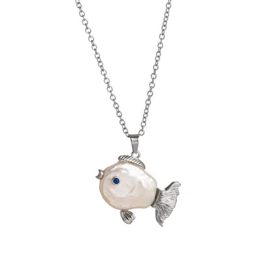 Cute Pearl Small Fish Pendant Necklace