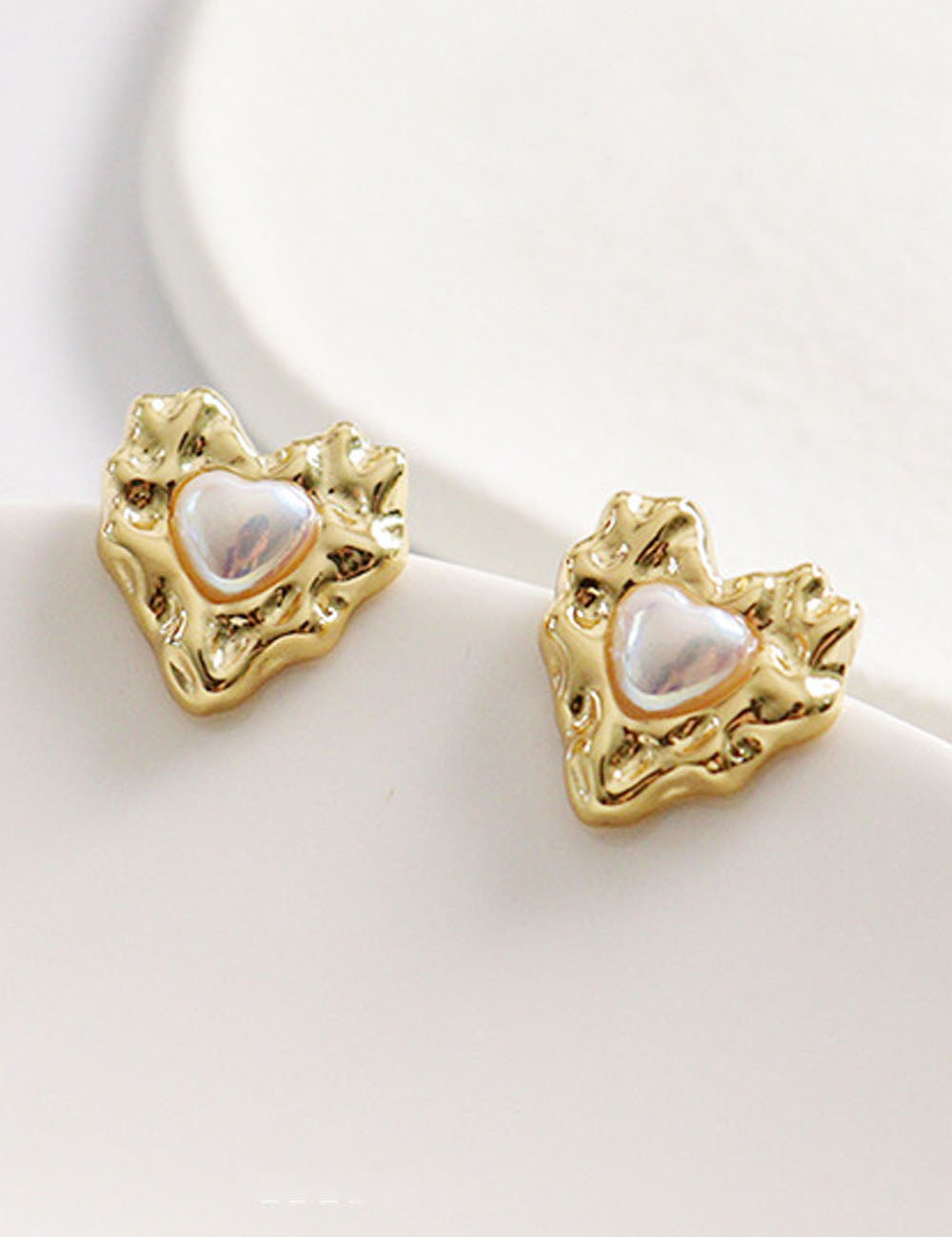 Gold Plated Heart Pearl Stud Earrings