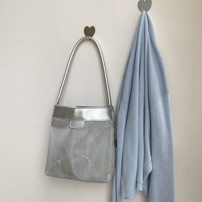 Leather Large Capacity Mesh Shoulder Bag