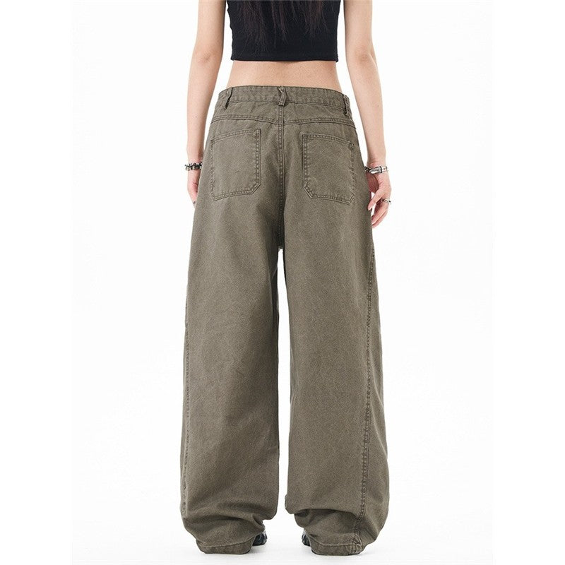 Vintage Work Pants Straight Wide Leg Floor Length