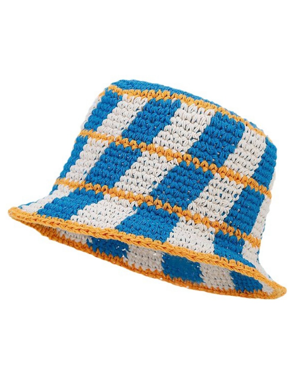 Contrast Color Plaid Casual Crochet Bucket Hat