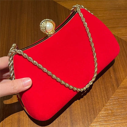 Velvet Pearl Chain Evening Clutch