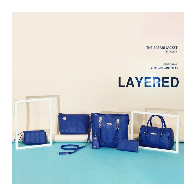 6-Piece Solid Color Embossed Handbag Set