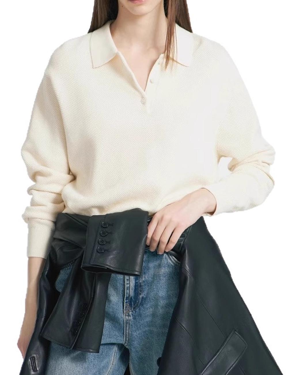 Trendy Lapel Collar Long Sleeve Sweater