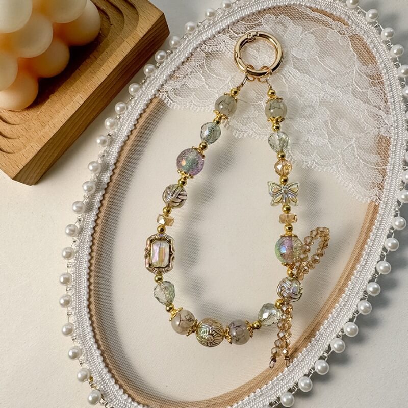 Vintage Crystal Beads Bow Keychain Bag Charm