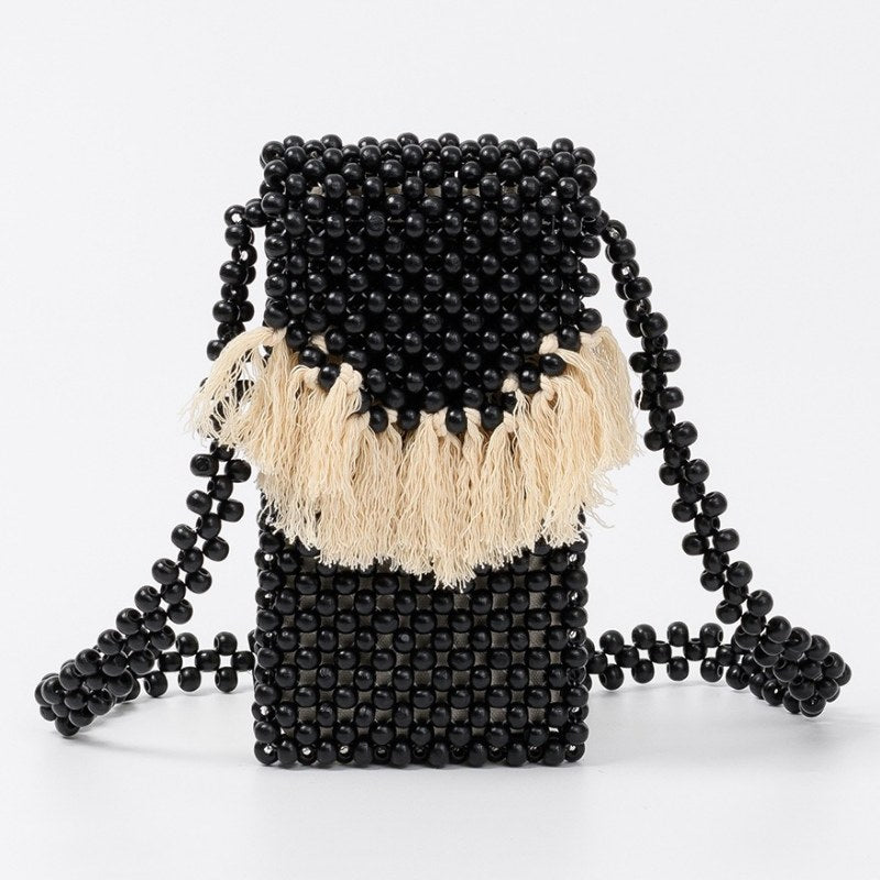 Tassel Hollow Out Beaded Shoulder Bag