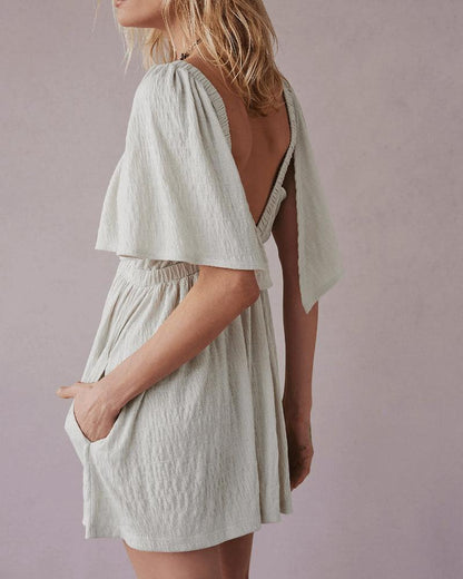 V-Neck Backless Solid Color Romper