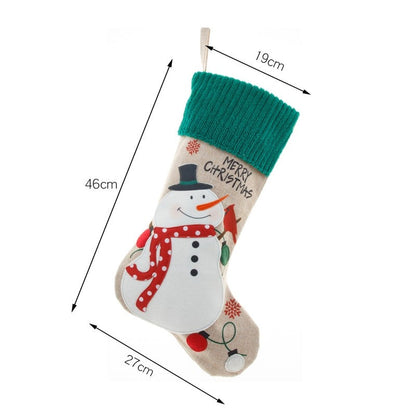 Linen Embroidery Old Man Snowman Gift Candy Bag Pendant Christmas Socks Gift Bag