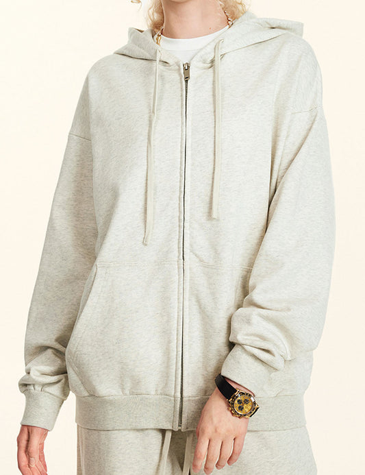Casual Solid Color Oversize Zip-Up Hoodie