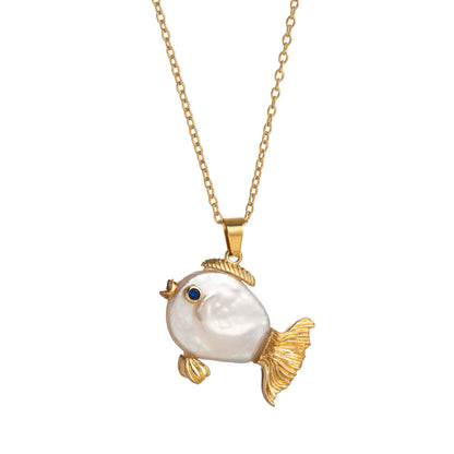 Cute Pearl Small Fish Pendant Necklace