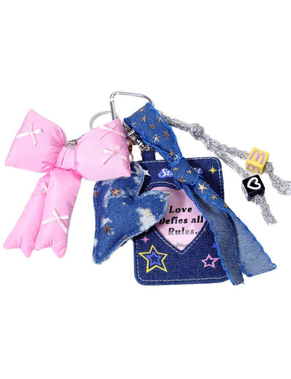 Cute Bow Knot Denim Heart Bag Charm