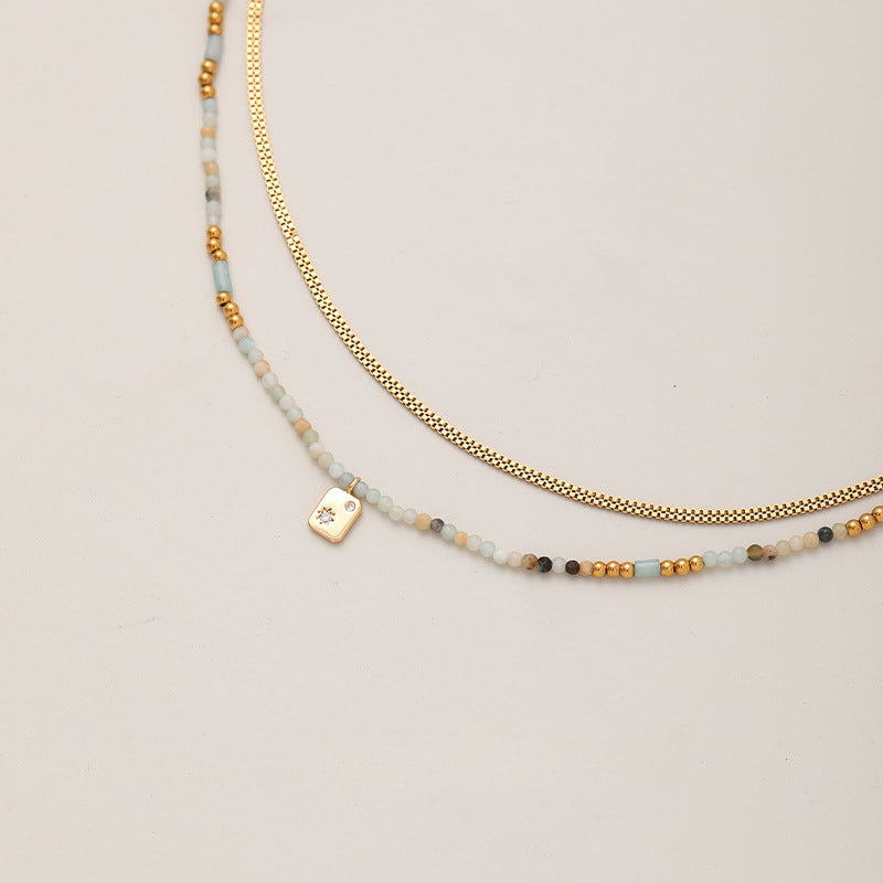 Simple Zircon Layered Beaded Necklaces