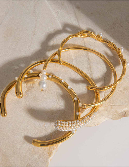 Gold Plated Pearl Open Bangle Bracelet