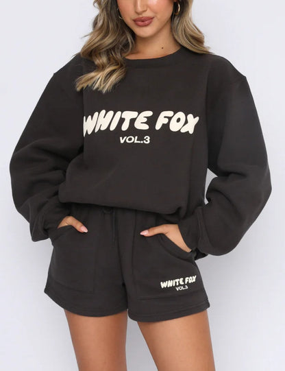 Letter Print Loose Sweatshirt Short Casual Set